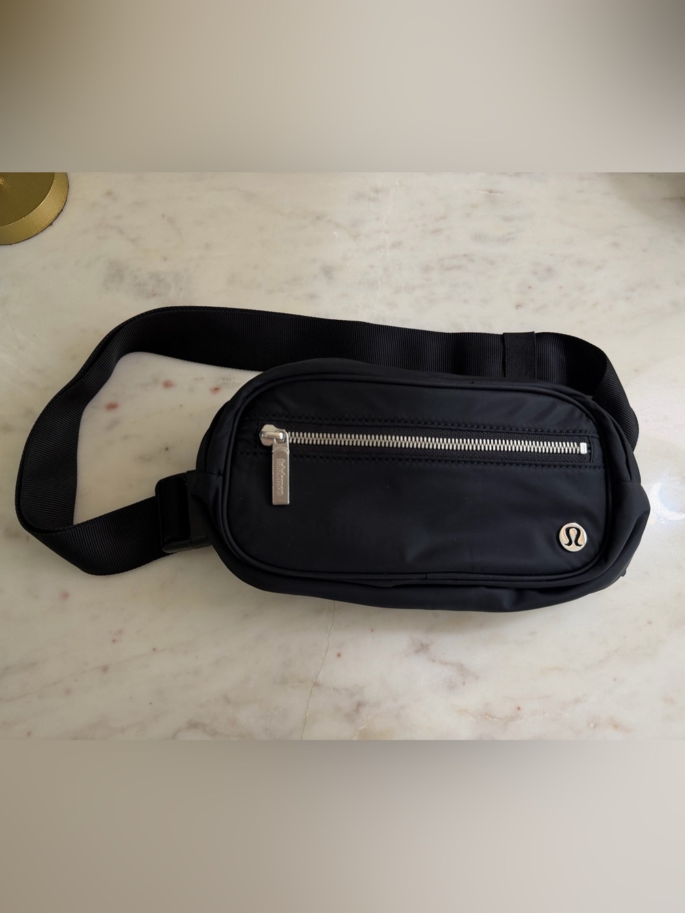 Lululemon Athletica Black Nylon Belt Bag with Silver Hardware